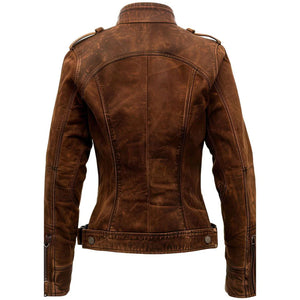 Classic Distressed Brown Genuine Suede Leather Jacket for Women