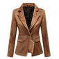 Formal Brown Suede Genuine Sheepskin Blazer Leather Coat for Women