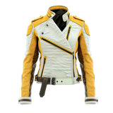 Women's Moto Asymmetrical Yellow Genuine Sheepskin Leather Jacket for Women