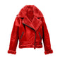 Red Genuine Sheepskin Faux Shearling Fur Leather Jacket for Women