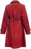 Red  Genuine Suede Elegant Crossover Lapel Collar Trench Coat For Women