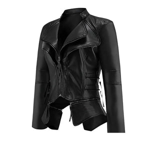 Winter Black Gothic Biker Genuine Sheepskin Leather Jacket for Women