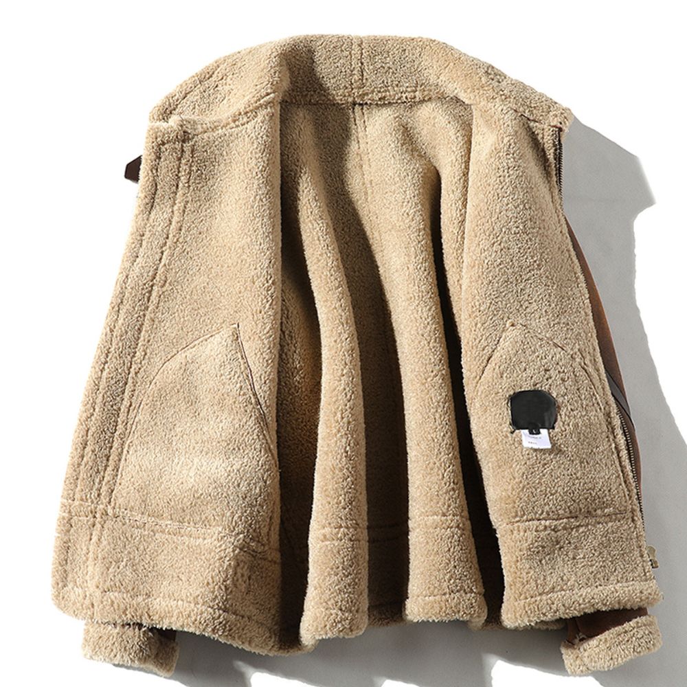 Distressed Brown Faux Shearling Fur Aviator B3 Bomber Leather Jacket For Men