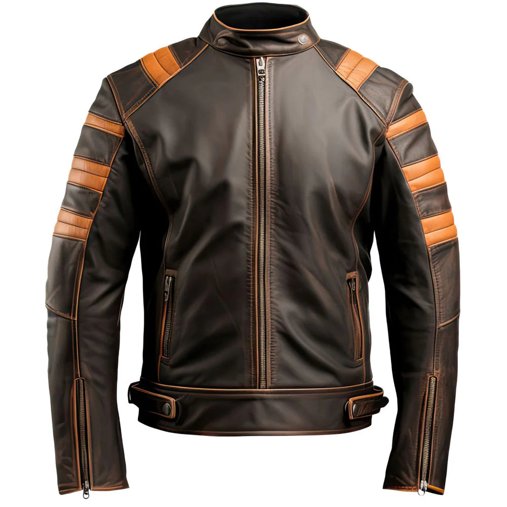 Rust Brown Café Racer Genuine Sheepskin Leather Jacket for Men