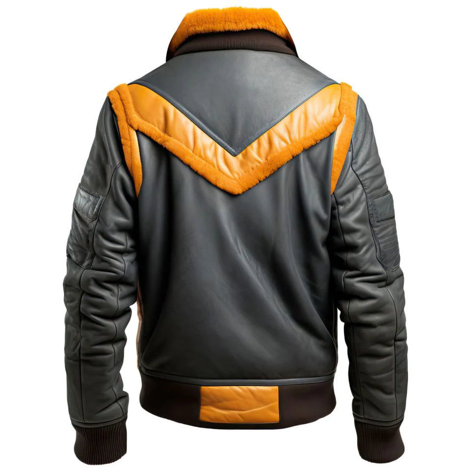 Gray Mustard B3 Aviator Premium Sheepskin Leather Jacket for Men