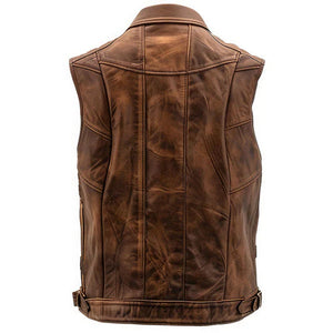 Distressed Brown Genuine Sheepskin Leather Vest Coat  For Men