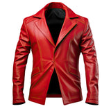 Classic Bold Red Single-Breasted Genuine Sheepskin Leather Blazer  For Men