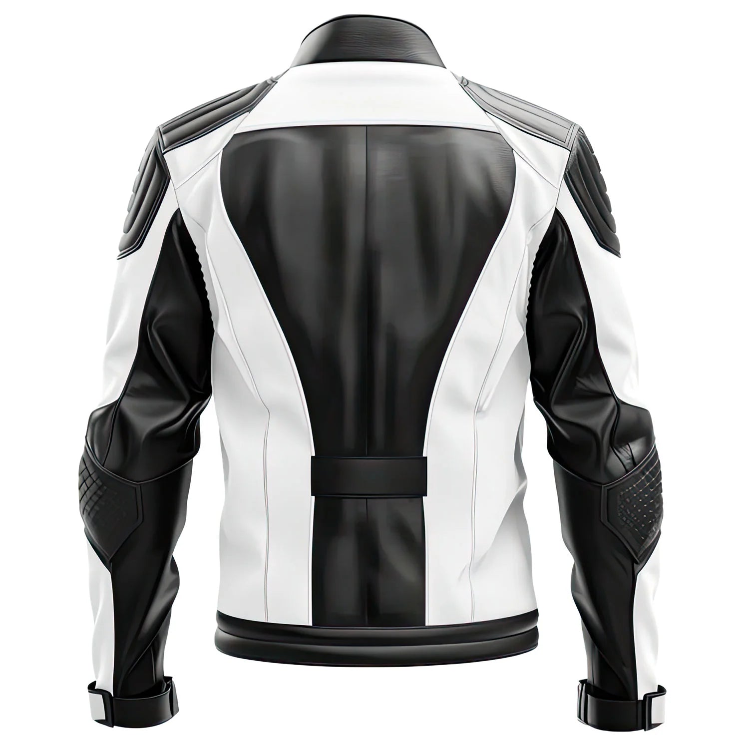 White-Black Genuine Quilted Sheepskin Moto Leather Jacket for Men