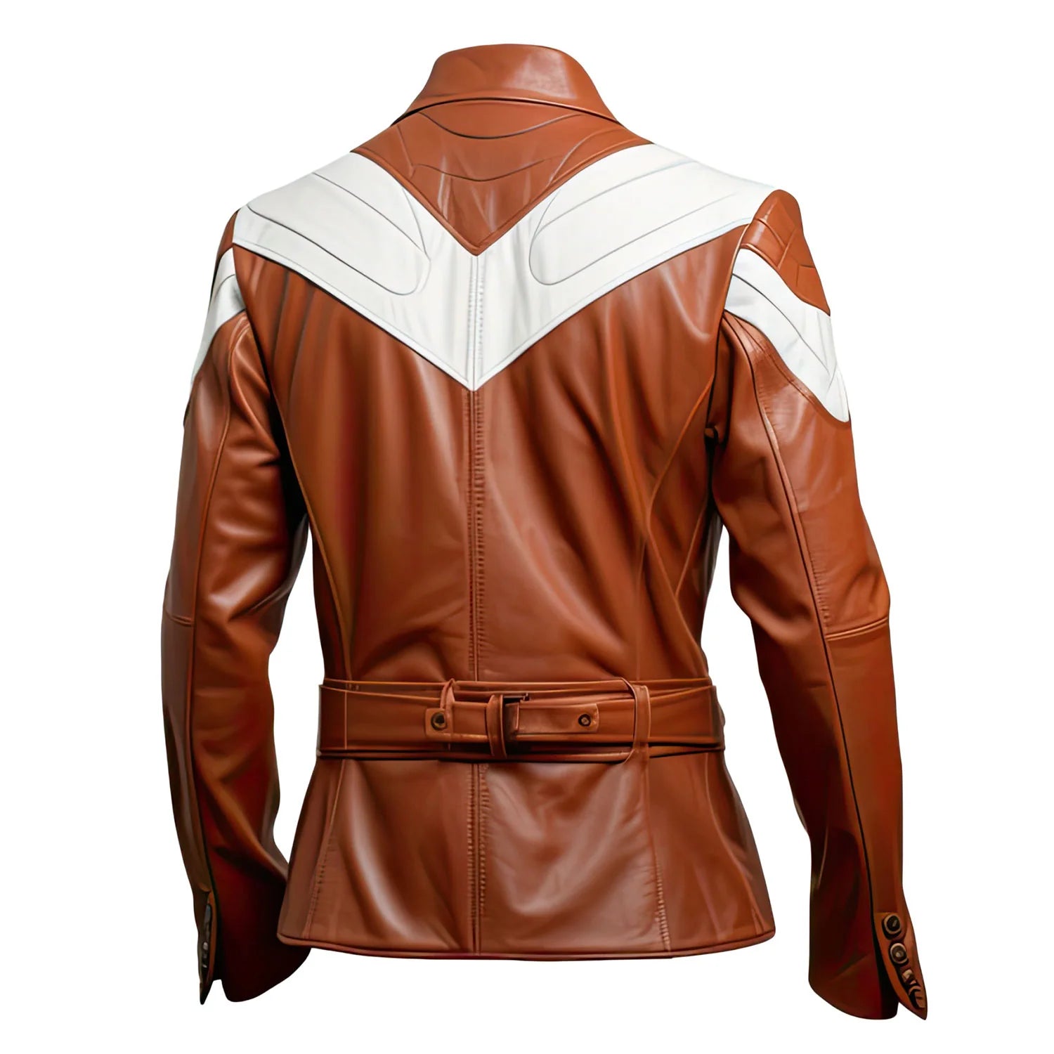 White-Brown Contrast Outerwear Genuine Sheepskin Leather Jacket for Men