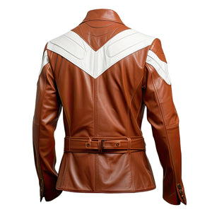 White-Brown Contrast Outerwear Genuine Sheepskin Leather Jacket for Men