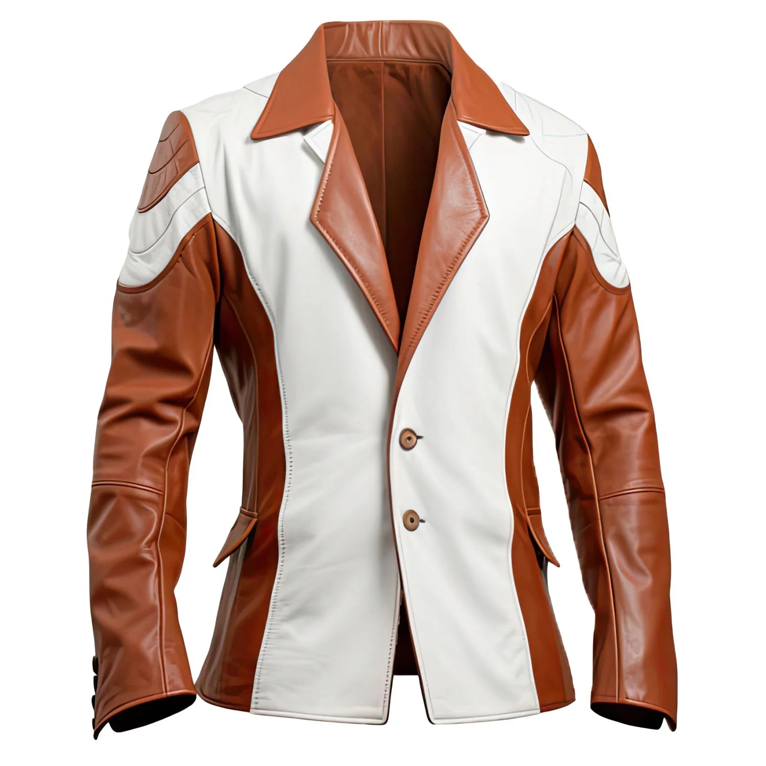White-Brown Contrast Outerwear Genuine Sheepskin Leather Jacket for Men