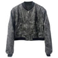 Distressed Grey Bomber Genuine Sheepskin Leather Jacket for Women